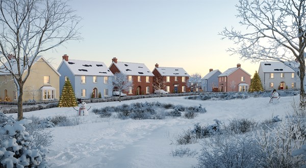 Computer generated image depicts The Conway, The Conway, The Kenfig, The Kenwig, and The Camrose  housetypes at the Elderwood Parc development, indicative only.